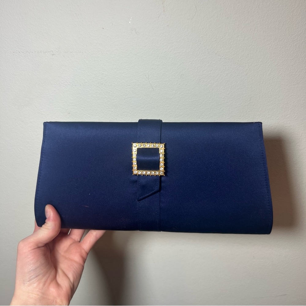 Lord and Taylor Blue Satin Clutch And Crossbody Bag